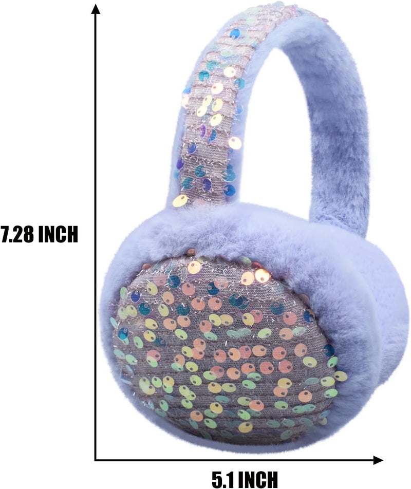 GSFY Ear Muffs Gloves Set for Kids Girls Adjustable Winter Sequin Faux Fur Windproof Warm Ear Warmer Outdoor - Image 2
